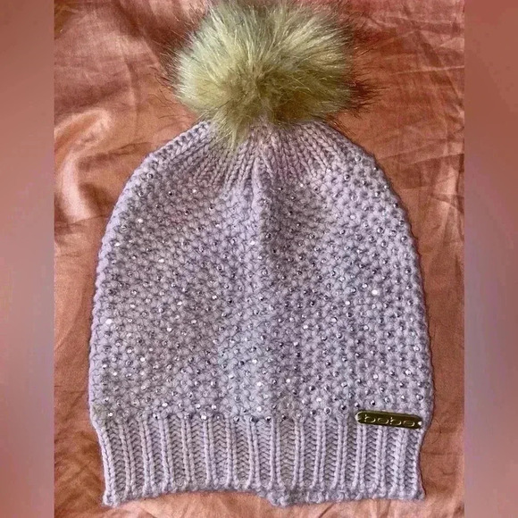bebe Accessories - Bebe Women’s Rhinestone PomPom Beanie